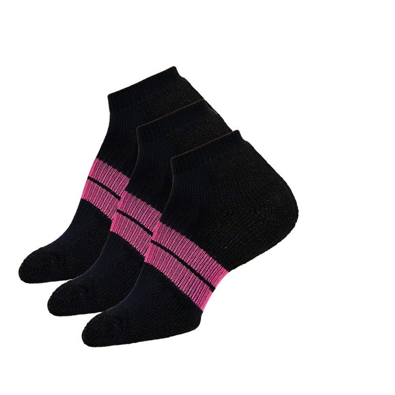 Thorlos Women's 84 N Max Cushion Running Low Cut Socks, Black/Pink (3 Pair Pack), Medium